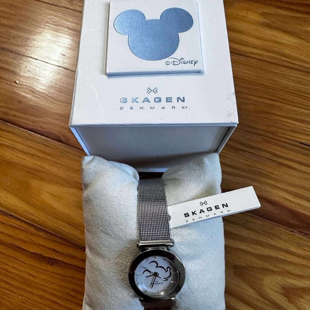 Skagen Silver Stainless Steel Mesh Watch with Disney Motif NEW